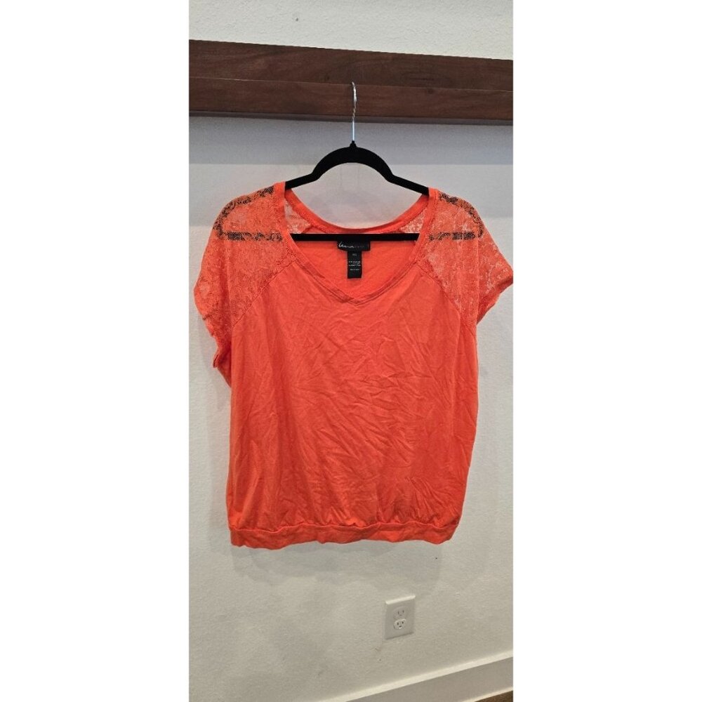 Lane Bryant Orange Lace Accent Short Sleeve Top Size 18/20 Cotton Blend